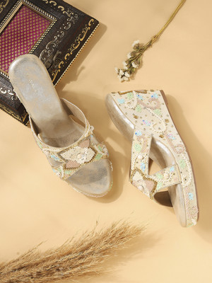 Vwalk Women Heels(Gold , 5)