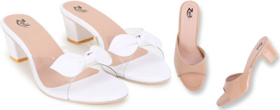 Zaif Women Heels(Beige, White , 7)
