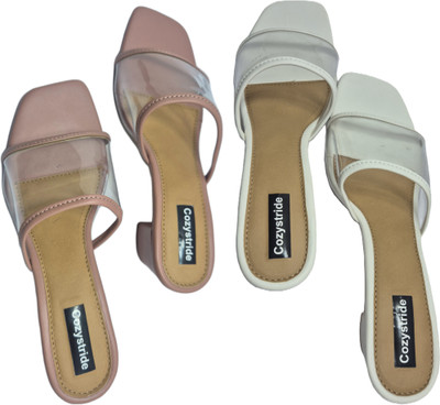 Cozystride Women Heels(Pink, White , 7)
