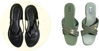 Nicesteps Women Flats(Black, Green , 6)