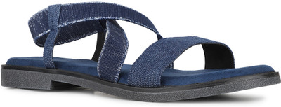 Inc.5 Casual Striped Open Toe Flat Sandals Women Flats(Blue , 6)