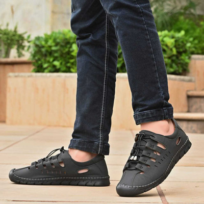 flostar Men Sandals(Black , 9)