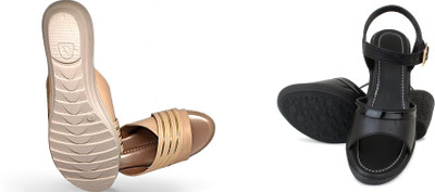 PMS Women Wedges(Black, Olive , 8)