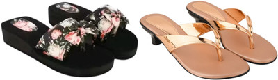 Komfy Women Heels(Gold, Multicolor , 8)