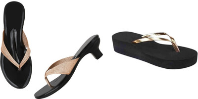 kishu Women Heels(Gold, Brown , 6)
