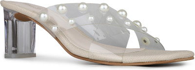Inc.5 Party Wear Embellished Square Toe Block Heel Sandals Women Heels(Beige , 4)