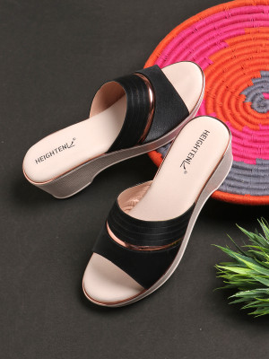 heighten Women Wedges(Black, Off White , 5)