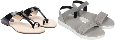 Kuhu Creations Women Flats(Black, Grey , 6)