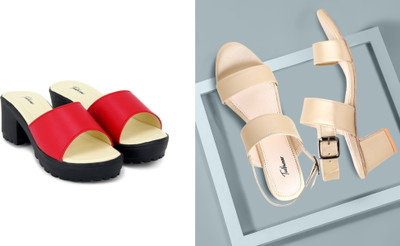Todhwear Women Heels(Gold, Red , 5)