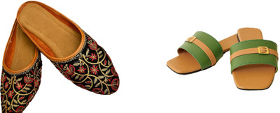 Dualstep Women Flats(Green, Brown, Black , 7)