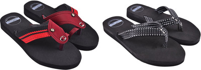 DAUGHTERS made with love Women Flip Flops(Black, Red , 3)