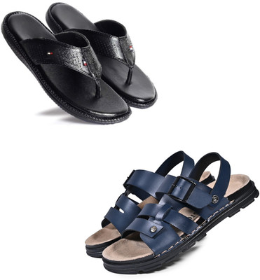 Walkivo Men Sandals(Black, Blue , 8)
