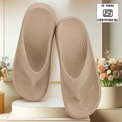 BERSACHE Women Flip Flops(Beige , 6)