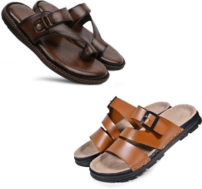 Walkivo Men Sandals(Brown, Tan , 6)