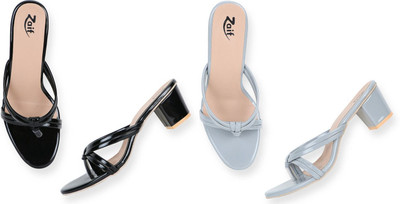 Zaif Women Heels(Black, Grey , 7)