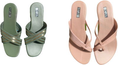 Nicesteps Women Flats(Beige, Green , 6)
