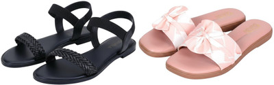 Kuhu Creations Women Flats(Black, Pink , 7)