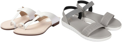 Kuhu Creations Women Flats(White, Grey , 6)