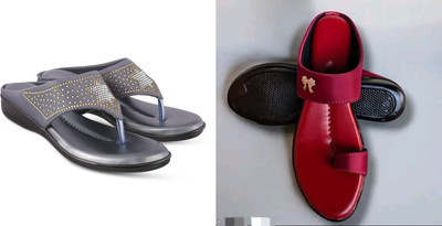 hunyza footwear Women Flats(Red, Grey , 9)