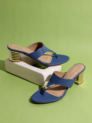 Inc.5 Party Wear Solid Square Toe Block Heel Sandals Women Heels(Blue , 4)