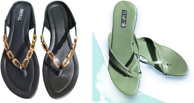 Nicesteps Women Flats(Black, Green , 7)