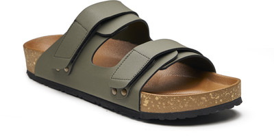 UNDERROUTE Stylish Dual Strap Buckle Design Men Sandals(Olive , 8)