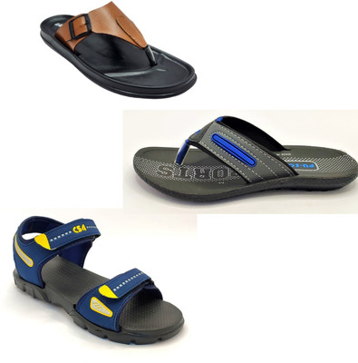 Classica Men Sandals(Tan, Black, Black, Blue, Yellow , 7)