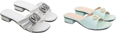 SHOCOG Women Flats(Green, White , 4)