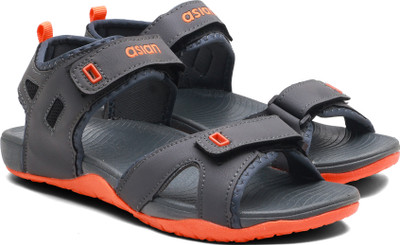 asian Men Sports Sandals(Grey, Orange , 8)
