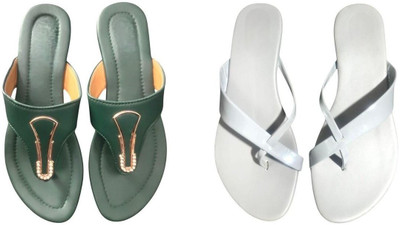 Nicesteps Women Flats(Green, White , 9)