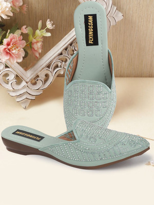 FLYING&SAM Women Flats(Green , 8)