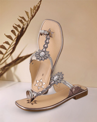 Fambells Women Flats(Silver, Beige , 5)
