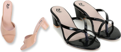 Zaif Women Heels(Black, Beige , 7)