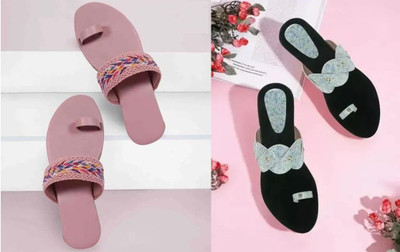 Profit Gainer Women Flats(Pink, White, Black , 4)