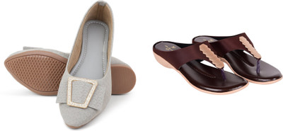 PMS Women Wedges(Grey, Maroon , 6)