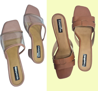 Cozystride Women Heels(Brown, Pink , 8)