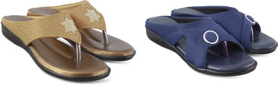 hunyza footwear Women Flats(Blue, Gold , 7)