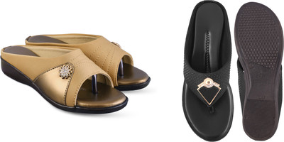 hunyza footwear Women Flats(Black, Beige , 9)