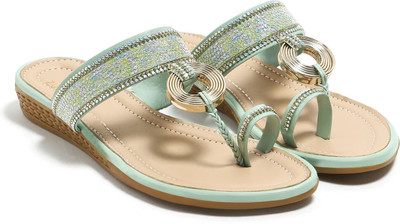 Zubits Women Flats(Green, Multicolor , 6)