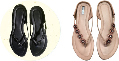 Nicesteps Women Flats(Beige, Black , 8)