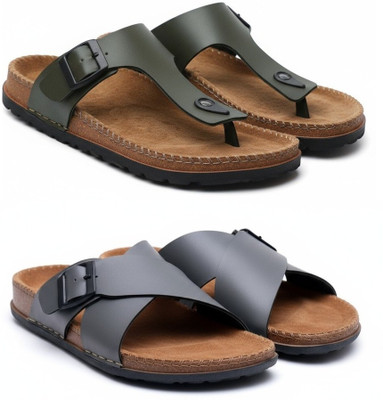 Protoes Footwear Co. Men Sandals(Olive, Grey , 6)
