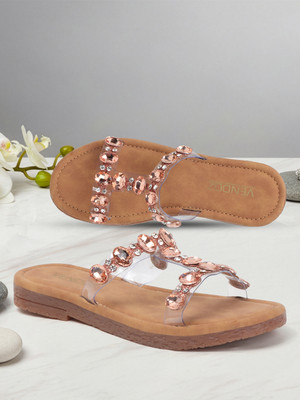 VENDOZ Women Flats(Pink, Gold , 5)