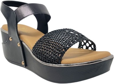 GLOBAL STEP Women Wedges(Black , 8)