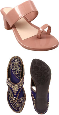 Goraiya Women Flats(Pink, Blue, Gold , 7)