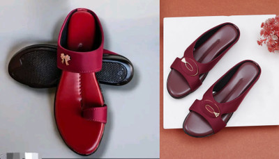 hunyza footwear Women Flats(Maroon, Red , 8)