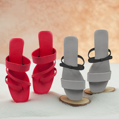 SAYERA Women Flats(Grey, Red , 4)