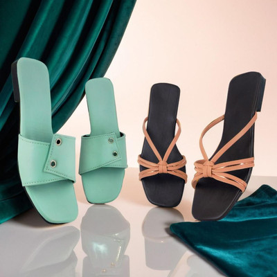 Shoebration Women Flats(Green, Orange , 5)