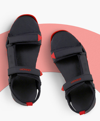 asian Men Sandals(Black, Red , 8)