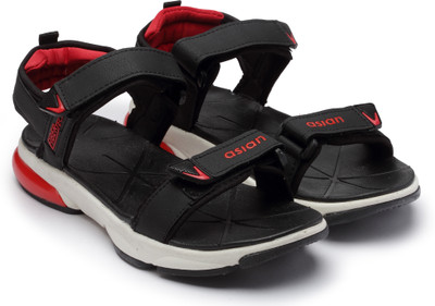 asian Men Sports Sandals(Black, Red , 10)