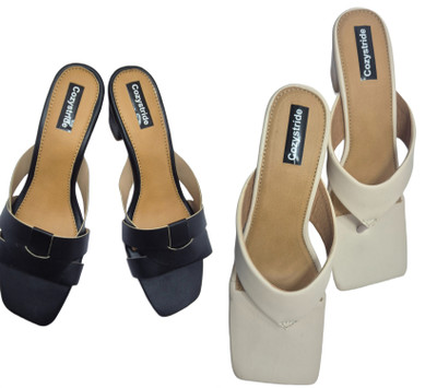 Cozystride Women Heels(White, Black , 8)